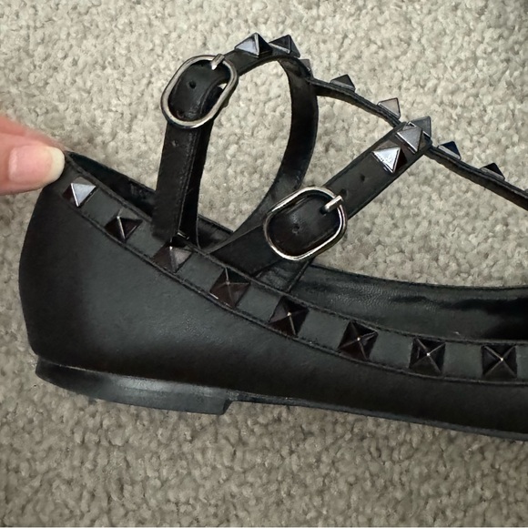 Kaitlyn Pan Black Leather Rock Studded Pointy Flats Size 8.5 - Picture 11 of 13
